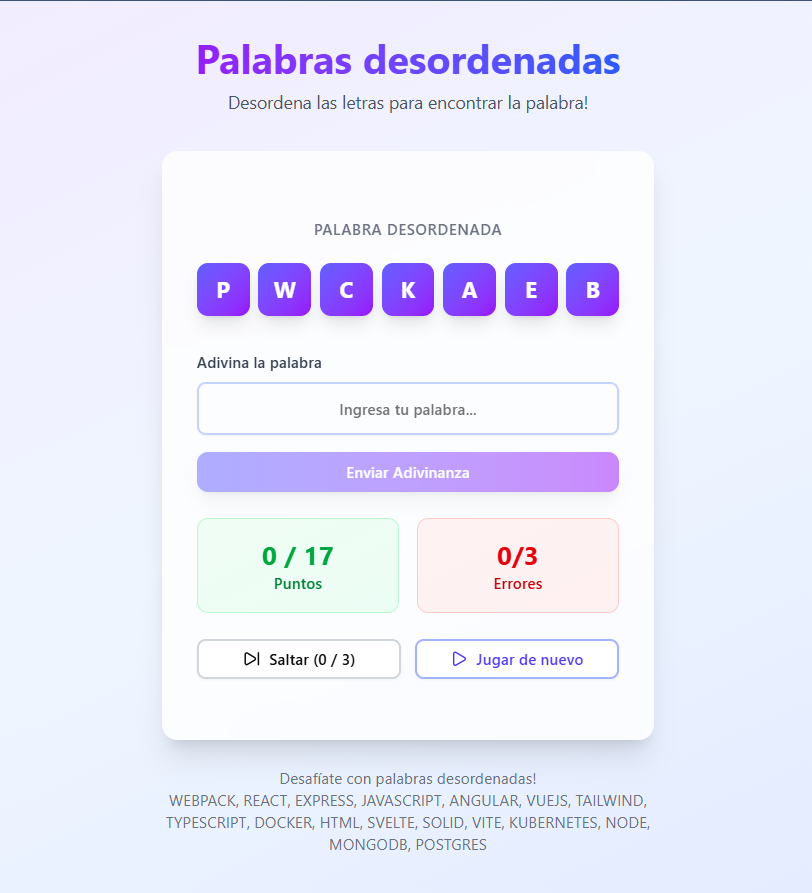 Juego palabras desordenadas